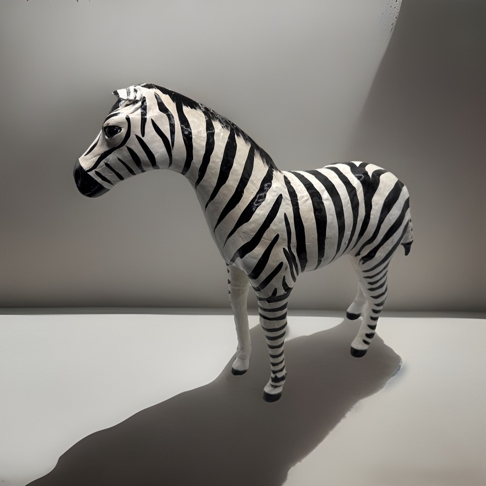 VTG‎ BW Stripes Leather Wrapped Zebra Statue Figurine Sculpture 13" x 12"